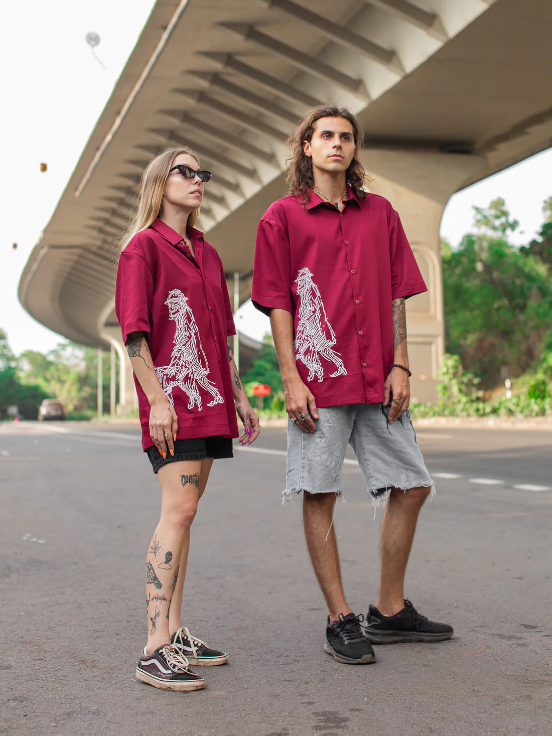 Red Print Oversized Shirt