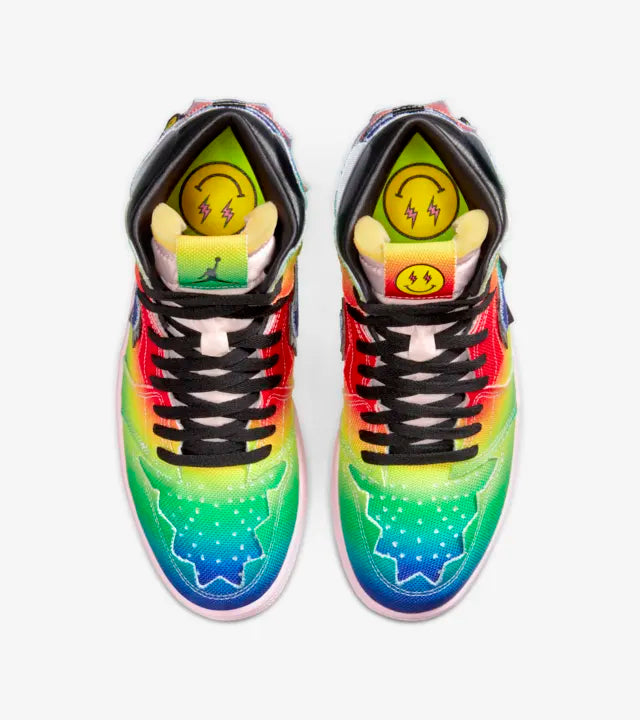 The Air Jordan 1 High J Balvin (Multi colour) is a collaboration with the Colombian superstar features bold, colorful designs, playful graphics, and premium materials, reflecting J Balvin's unique style and vibrant personality, available at Cop Underdog In-store and ready to ship.
