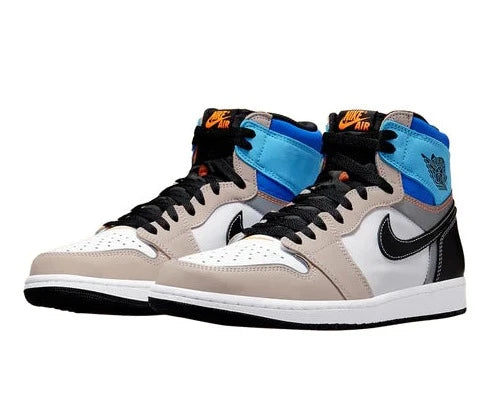 The Air Jordan 1 High OG Prototype can be worn as a high-top or low-top thanks to a perforated line that divides it from the rest of the upper. The design's DIY appeal is further amplified by the use of multicoloured leather and Durabuck overlays over white leather structure, available at Cop Underdog In-store and ready to ship.