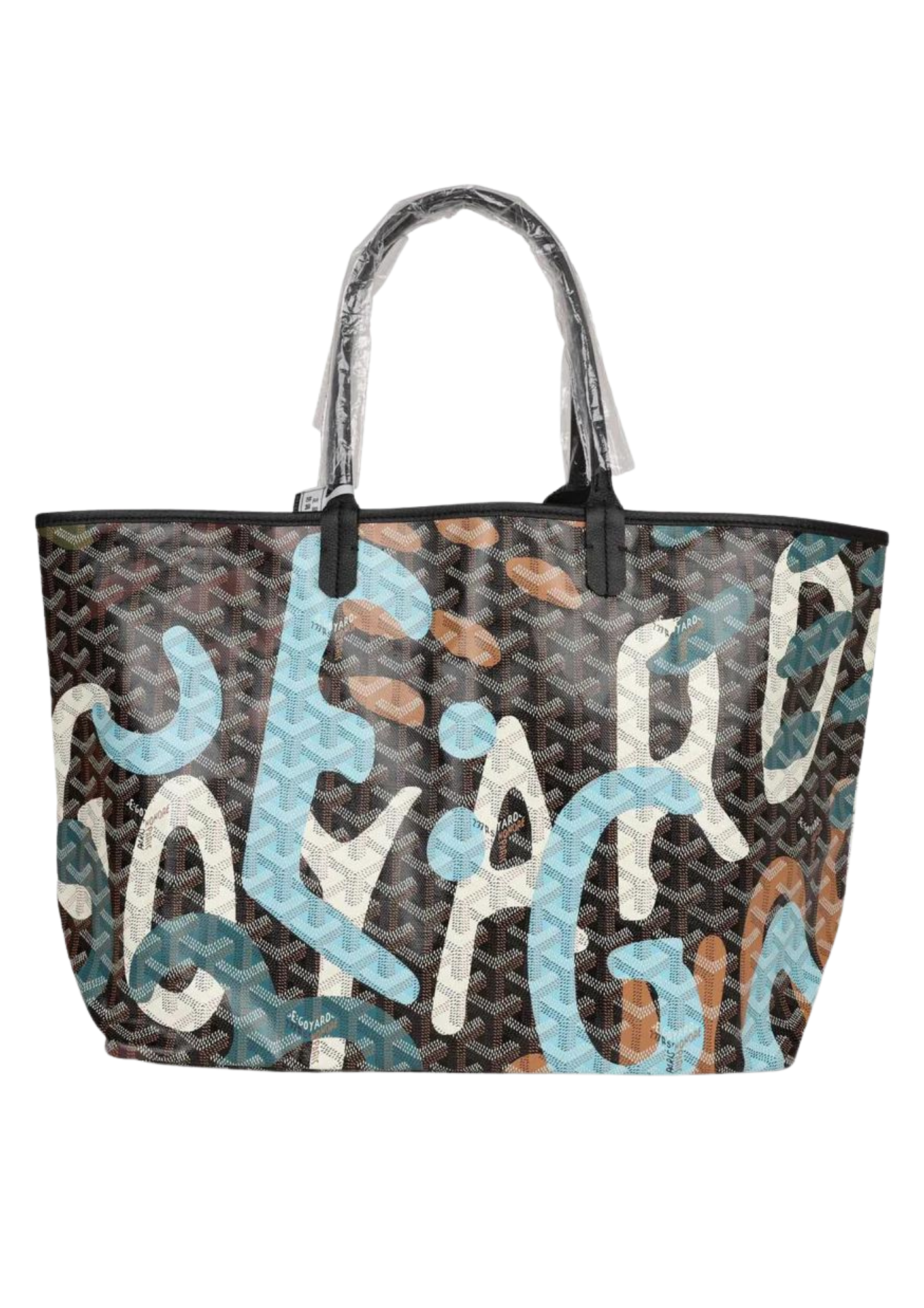Goyard Limited Edition Black Goyardine Canvas Blue Camou Lettres flage St. Louis PM Tote Bag Palladium Hardware