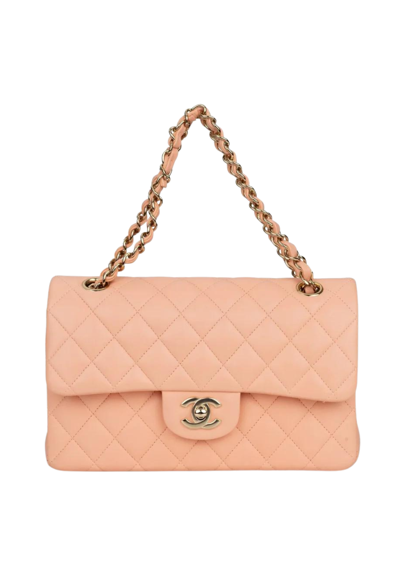 Chanel Small Classic Double Flap Peach Lambskin Light Gold Hardware