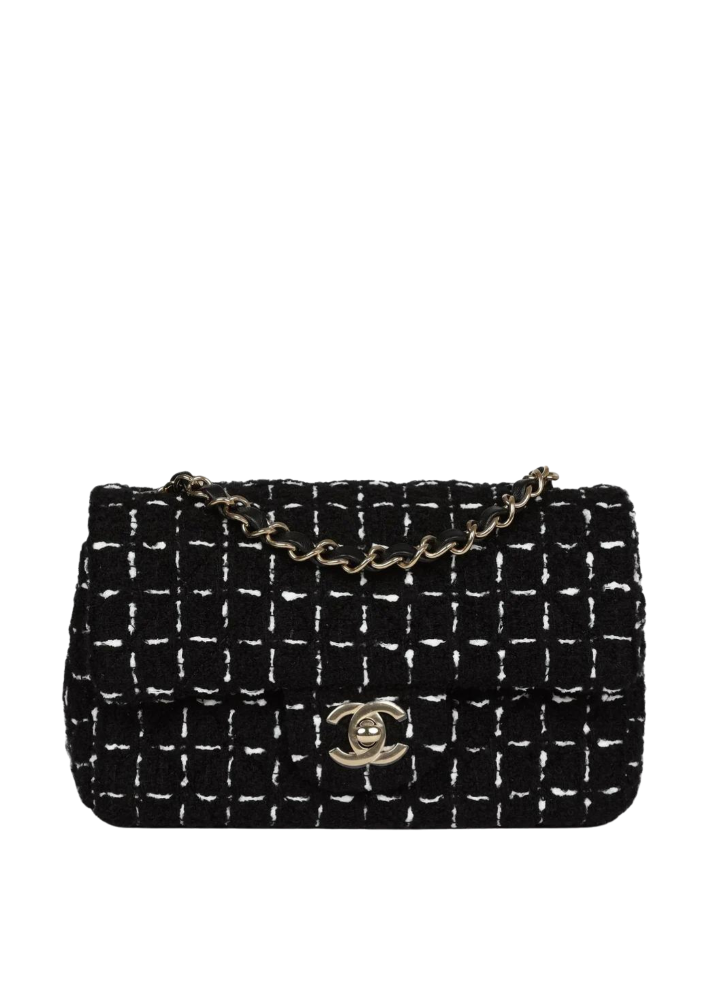 Chanel Mini Classic Rectangular Flap Black and White Tweed Gold Hardware