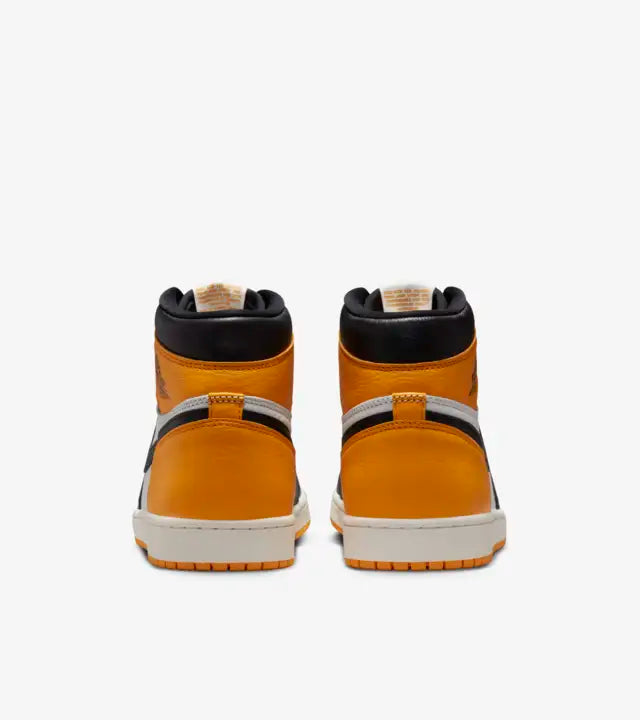 The Air Jordan 1 Retro High OG Yellow Toe also known as Taxi, has uppers made of premium white tumbled leather with yellow toe, heel counter, and ankle panels, available at Cop Underdog In-store and ready to ship.