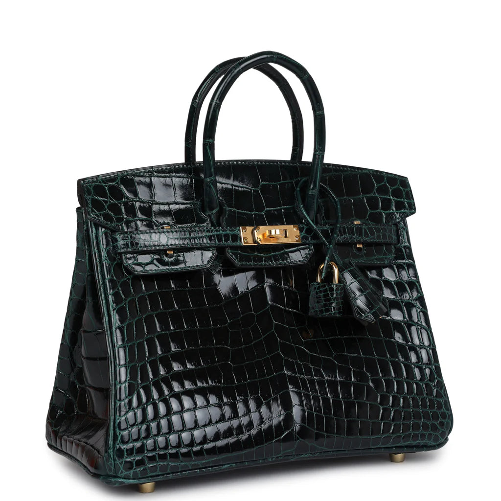 Hermès Birkin 25 Vert Cypress Shiny Niloticus Crocodile Gold Hardware