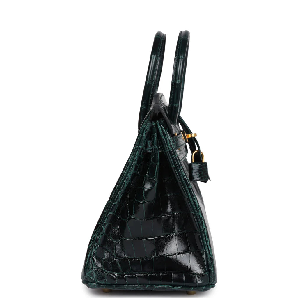 Hermès Birkin 25 Vert Cypress Shiny Niloticus Crocodile Gold Hardware