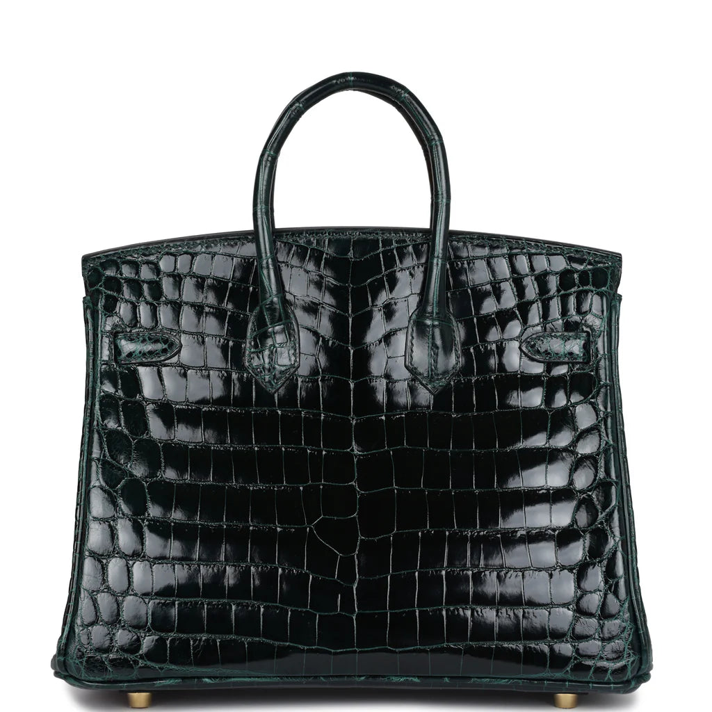 Hermès Birkin 25 Vert Cypress Shiny Niloticus Crocodile Gold Hardware