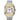 Santos watch, medium model, mechanical movement with automatic winding, calibre 1847 MC. Steel case and 18K yellow gold bezel, 7-sided crown set with a faceted synthetic spinel, silvered opaline dial, blued-steel sword-shaped hands, sapphire crystal, available at Cop Underdog In-store and ready to ship.