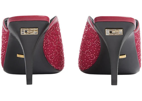Gucci GG Crystal 75mm Heeled Sandal (Cherry Red Moire Fabric)